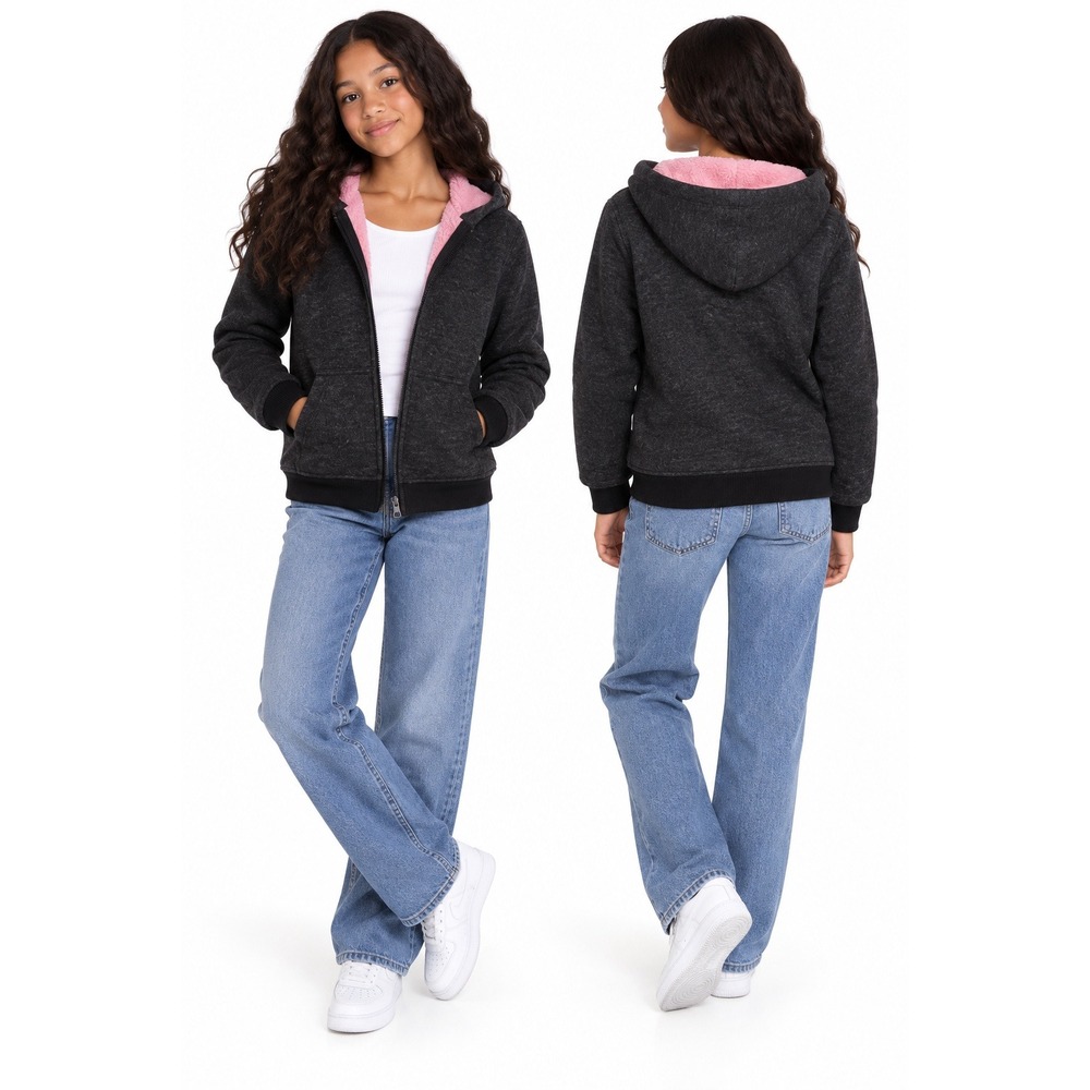 Girls Sherpa Lined Zip-Up Hoodie Jacket Size 14 – Coney Island New With Tags